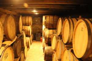 The aging room. Some of these are Jim Beam barrels.